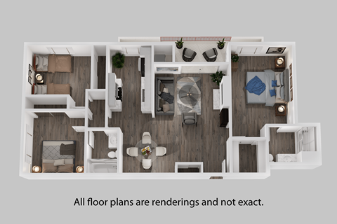 a 3d floor plan of a 1 bedroom apartment