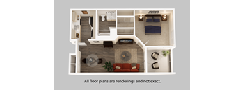 a floor plan of a one bedroom apartment with a living room and dining room