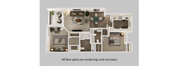 a floor plan is shown with the furniture shown in a 3d rendering