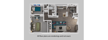 A 3D rendered image of a house layout.