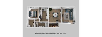 3d floor plan of an apartment with all floor plans are rendered and not exact