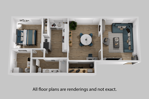 3d floor plan of an apartment with all floor plans are rendered and not exact