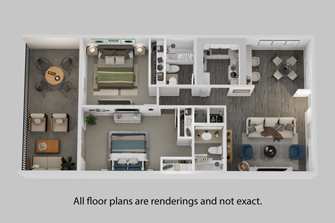 A floor plan of a house with a kitchen, living room, and two bedrooms.