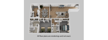 3d floor plan of a house with bedrooms and a living room