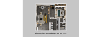 A floor plan of a room with furniture and appliances.