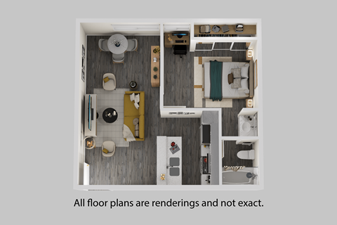 A floor plan of a room with furniture and appliances.