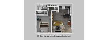 A floor plan of a house with a kitchen, living room, and bathroom.