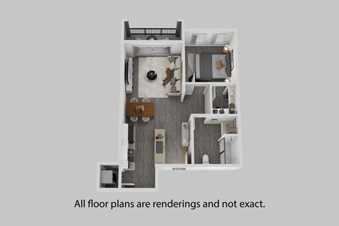 A floor plan of a house with a kitchen, living room, and bathroom.