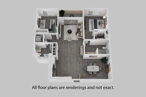 A 3D rendered image of a house layout.