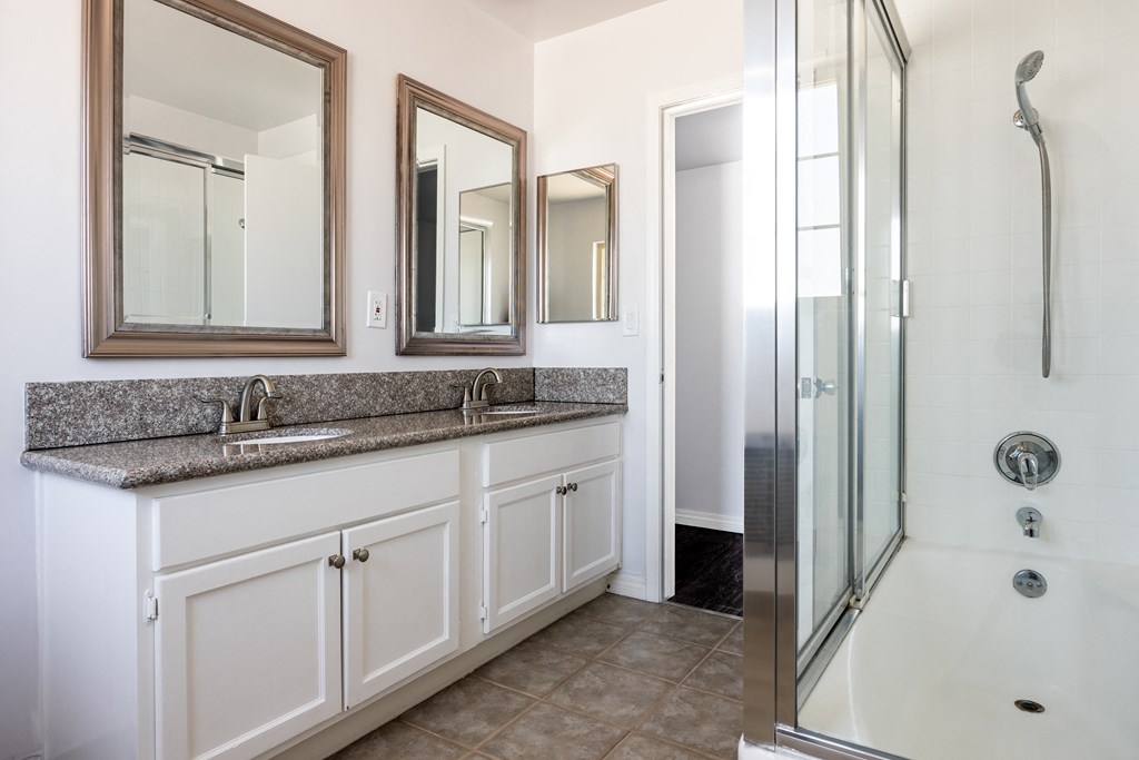 a bathroom with a sink and a shower