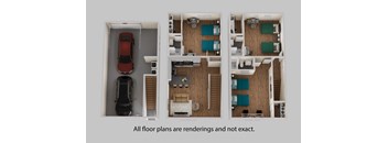 A diagram of a house layout with a car in the garage.