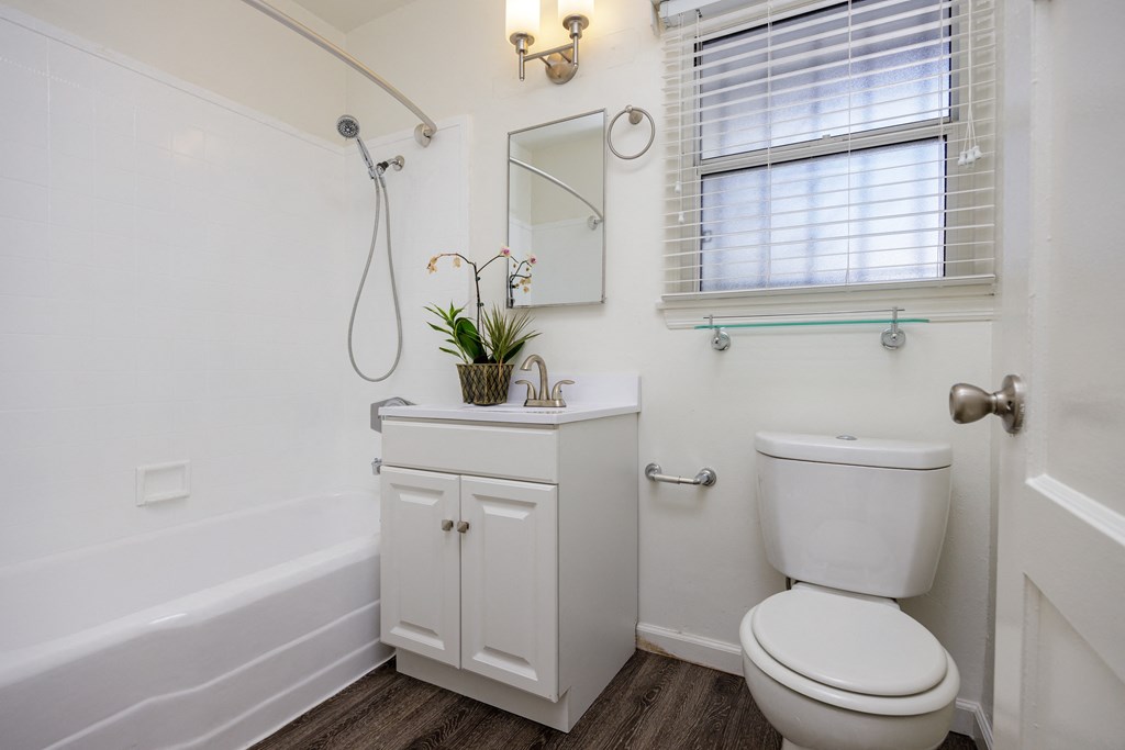 a bathroom with a toilet and a sink and a bath tub
