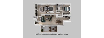 A 3D rendered image of a house layout.