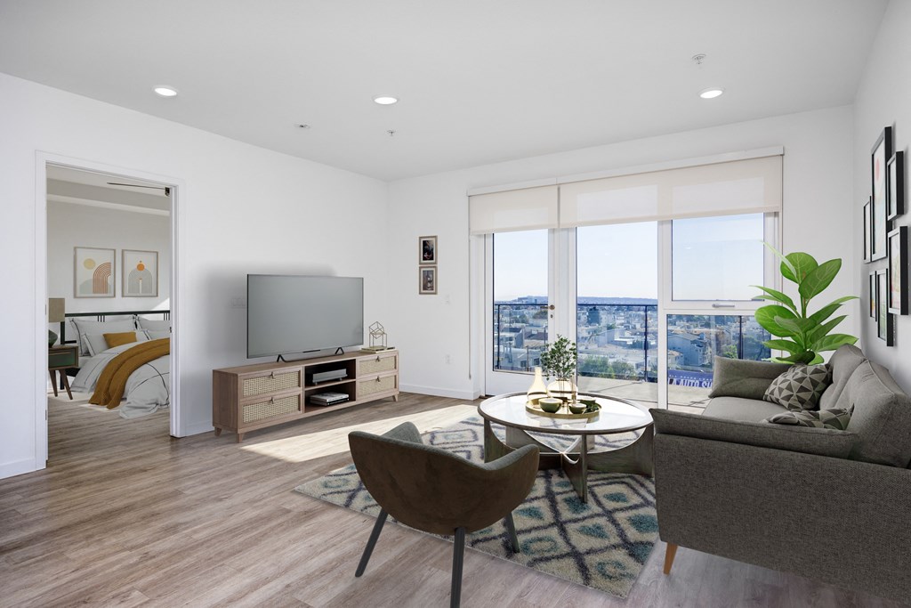 a living room with a couch and a coffee table