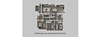 A 3D rendered image of a house layout.