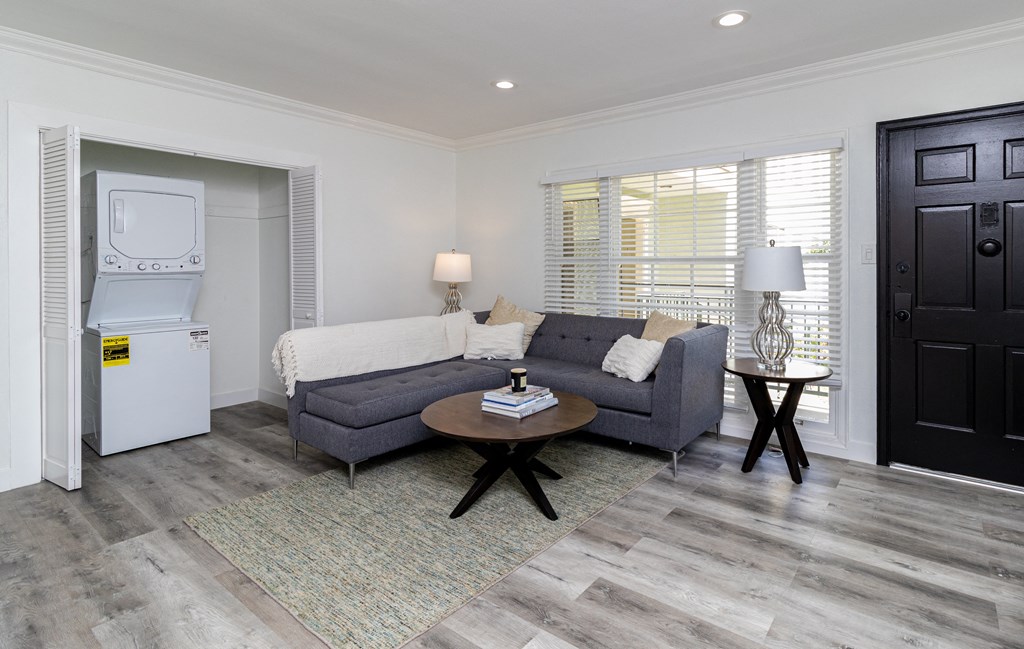 a living room with a couch and a coffee table