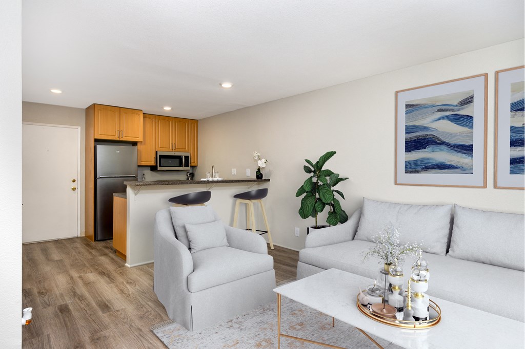 a living room with a couch and a table