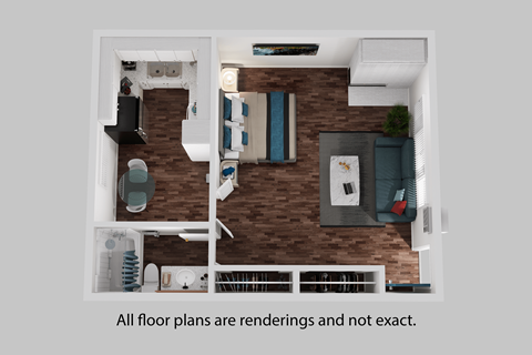an overhead view of an apartment floor plan