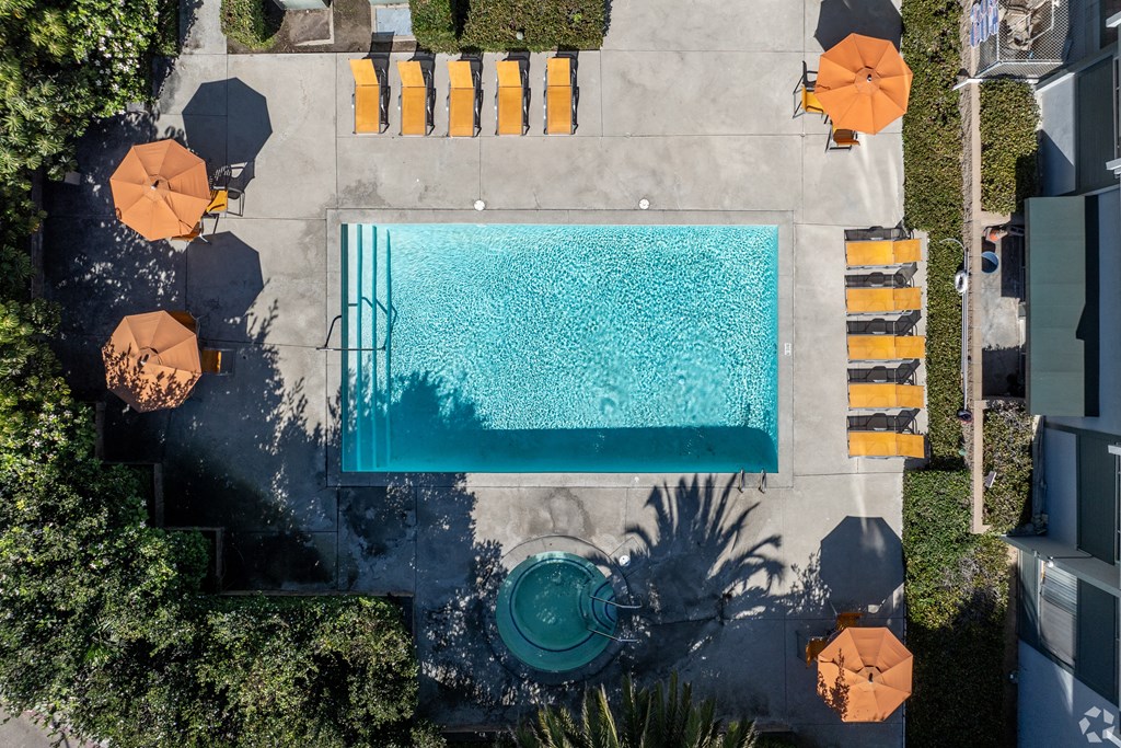 a birds eye view of the pool at the grove resort  spa
