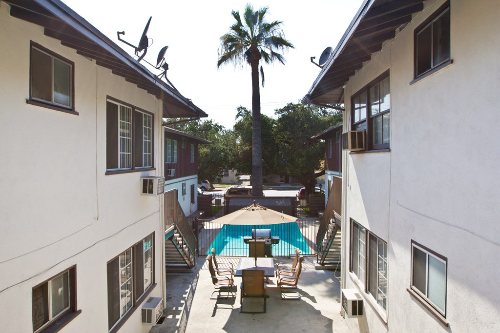 a view of the courtyard from the top of the building