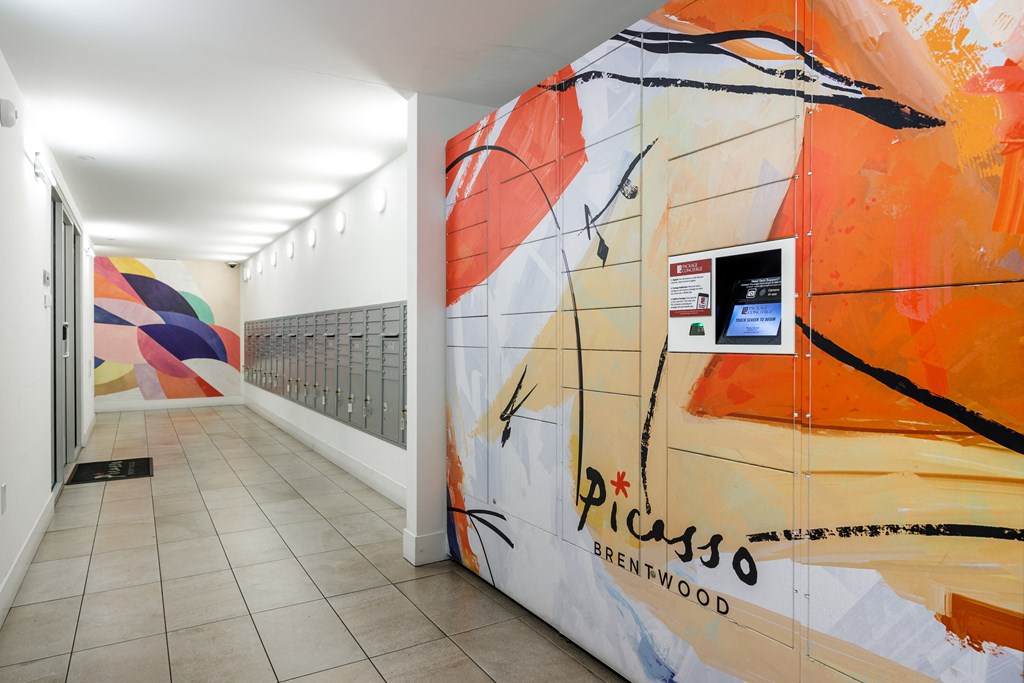 a mural of a horse in a hallway of a building