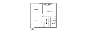 a floor plan of a small house with a bedroom and a living room