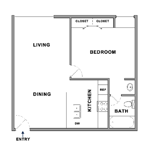 a floor plan of a small house with a bedroom and a living room