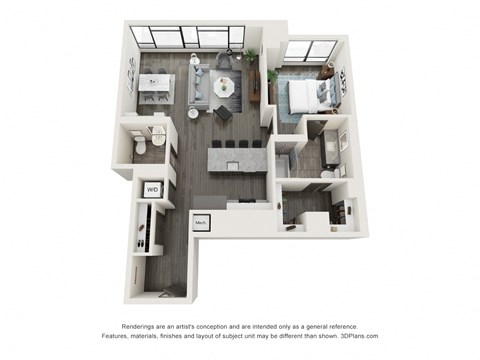 A11 one bedroom two bath floorplan