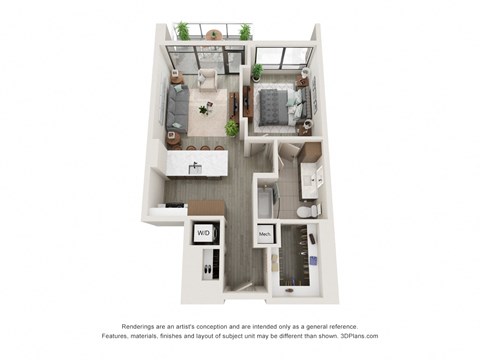 A2 one bedroom one bath floorplan
