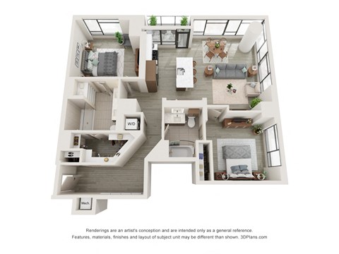 B1 two bedroom two bath floorplan