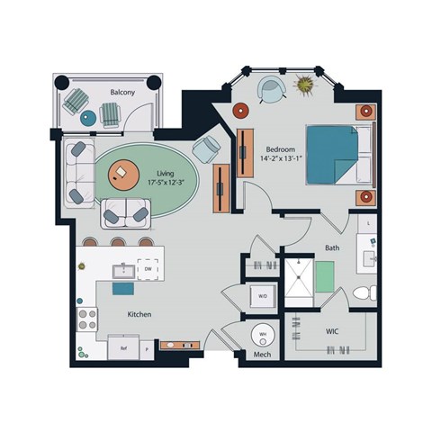 Society at Laurens 1 Bedroom A12 Floor Plan