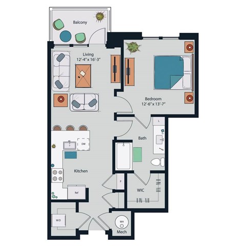 Society at Laurens 1 Bedroom A8 Floor Plan