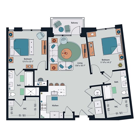 Society at Laurens 2 Bedroom B4 Floor Plan
