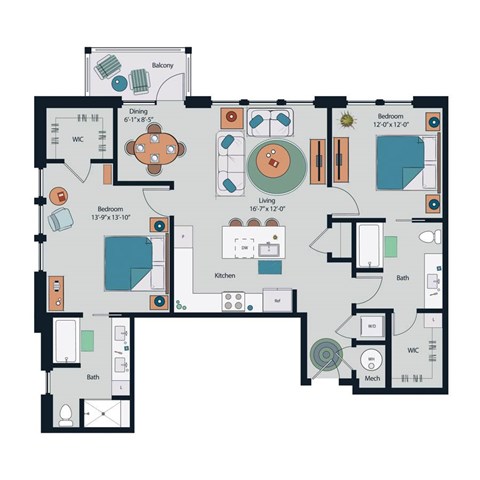 Society at Laurens 2 Bedroom B7 Floor Plan