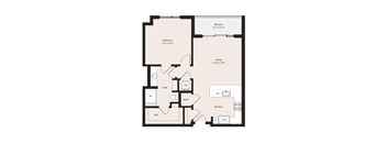 Deco A1-4 Floor Plan 1 Bedroom 1 Bathroom 803 square feet