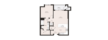 Deco A2-1 floor plan 1 Bedroom 1 Bathroom 834 square feet