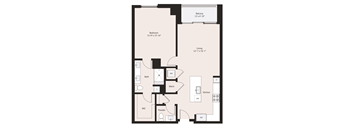 Deco A3-1 floorplan 1 bedroom 1.5 bathrooms 917 square feet