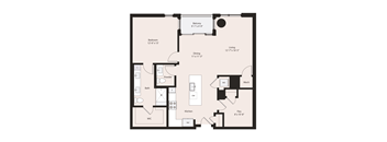 Deci A401 floor plan 1 bedroom plus den 1.5 bathrooms 1042 square feet