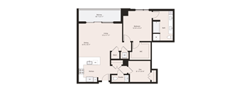 Deco A4-2 floor plan 1 bedroom plus den 1.5 bathrooms 1089 square feet