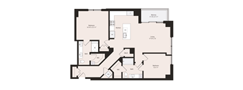 Deco B1-1 floor plan 2 bedrooms 2 bathrooms 1296 square feet