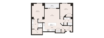 Deco B1-2 Floor Plan 2 Bedrooms 2 Bathrooms 684 square feet