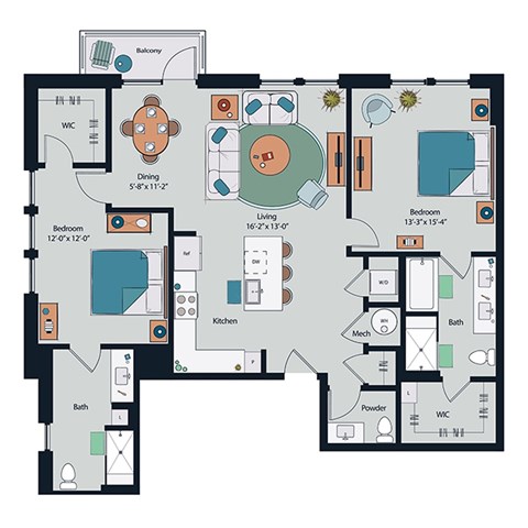 Society at Laurens 2 Bedroom B14 Floor Plan