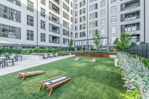 The Alcott Courtyard Lawn & Gaming Area