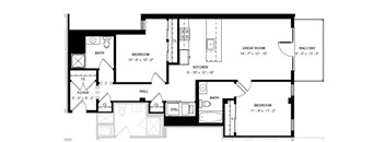 A black and white image of a floor plan for a house.