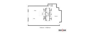 a floor plan of a room with a bedroom and a living room