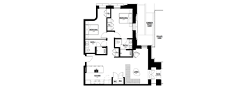 A black and white floor plan of a house with labeled rooms and features.