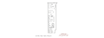 A floor plan for a one bedroom apartment at Lofts at Avenir.