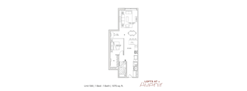 A floor plan of a one bedroom apartment with a bathroom.