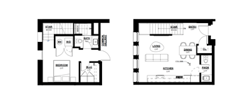 A black and white image of two floor plans of a house.