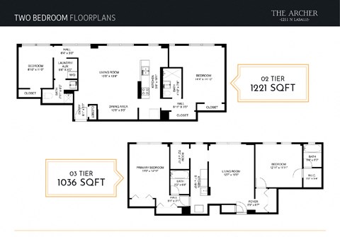 Two bedroom floor plan of an apartment at The Archer
